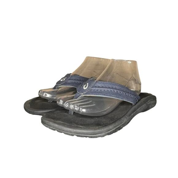 ***SOLD*** Mens Olukai Slip On Thong Sandals Size 8.5 Blue Black - Picture 2 of 5